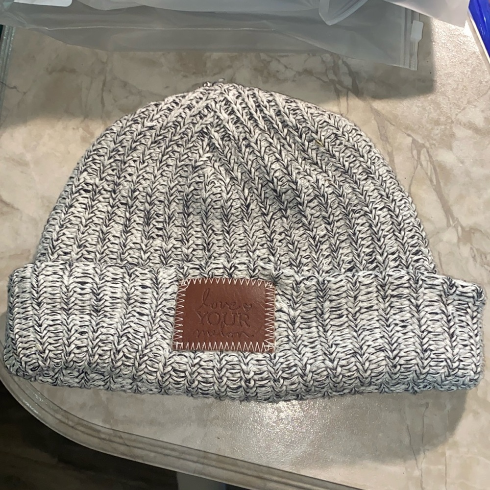 Black & white speckled love your melon beanie